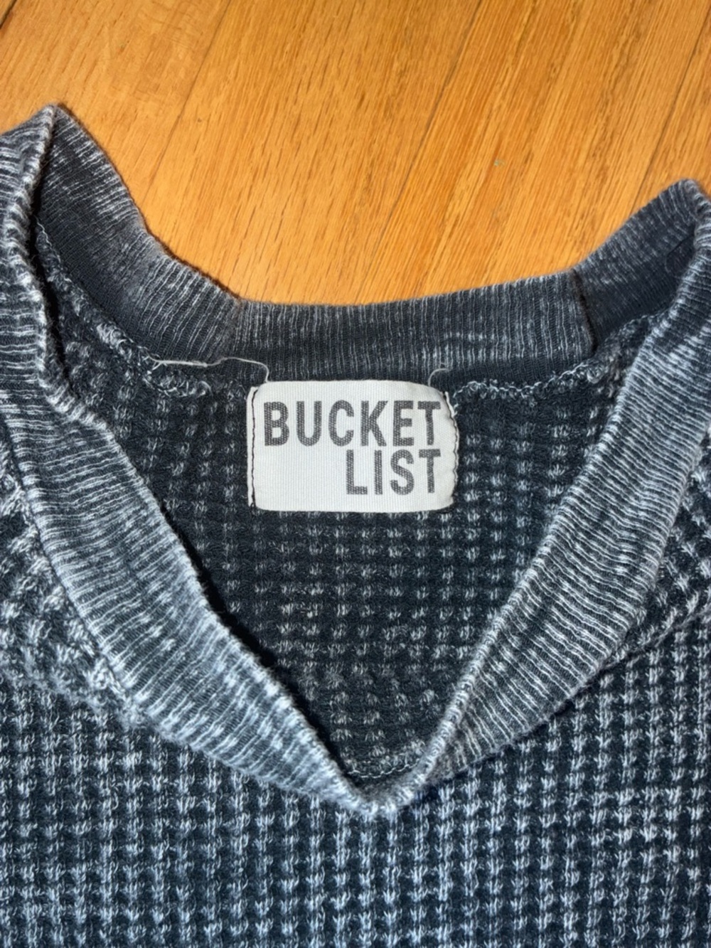 BUCKETLIST Charcoal Waffle-Knit Crewneck Cropped top with Ruffle Sleeved. - Picture 3 of 4